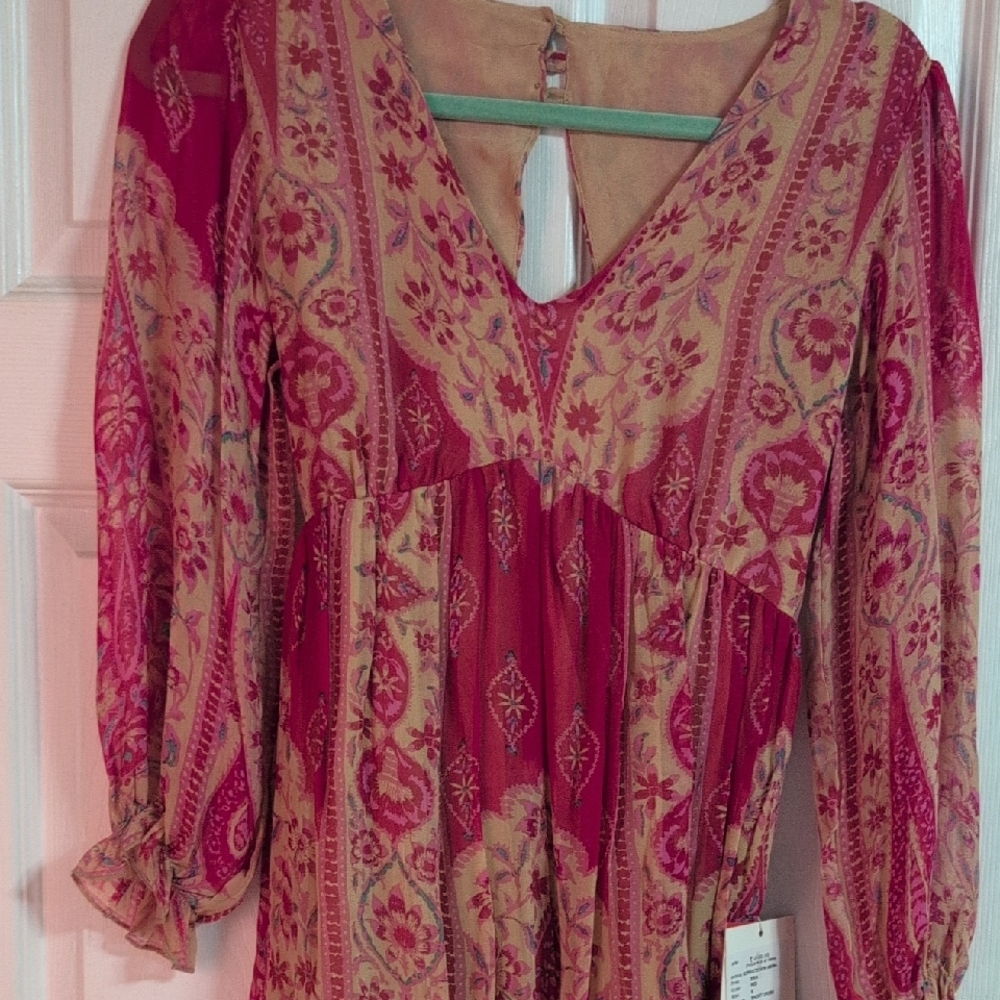 Label Ritukumar Red and Beige Floral Dress